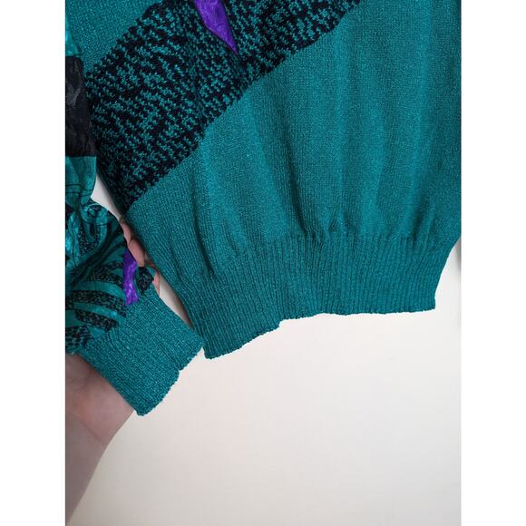 Vintage 80's Geometric Puff Sleeve Shoulder Padded Sweater - Picture 2 of 10
